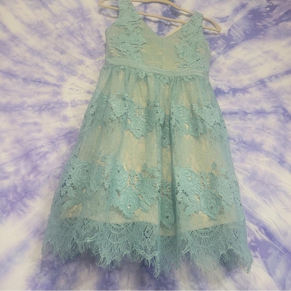 NWT Francesca's Women's Teal Mint Lace Over Tan Body Dress Size Small - Picture 2 of 12